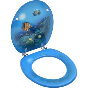 The Living Store Toiletbril met deksel diepzee MDF - Wc-bril - Badkamerspiegel - Toilet Accessoires - Deep Sea Design - Mdf