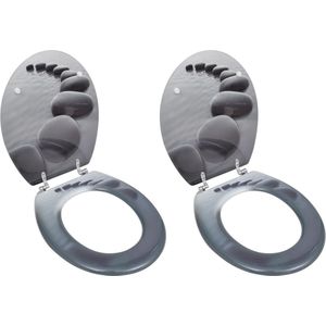 The Living Store Toiletbrillen met deksels 2 st stenen MDF - Toiletbril - Mdf Toiletbril - Badkamerspiegel - Sanitair - Toilet Accessoires