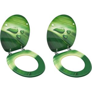 The Living Store Toiletbrillen met deksel 2 st waterdruppel MDF groen - Toiletbril - Wc-bril - Bidet - Badkamermeubel - Sanitair