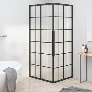 The Living Store Douchecabine - Zwart - 90 x 70 x 180 cm - Mat ESG Glas - Streeppatroon