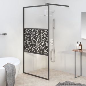 The Living Store Inloopdouchewand met stenenmotief 100x195 cm ESG-glas zwart - Inloopdouche - Douchewand - ESG-glas - Zwarte Douchewand - Badkamerspiegel