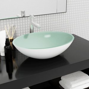 The Living Store Wasbak 50x37x14 cm glas wit - Glazen Wastafel - Wastafel Wit - Badkamerspiegel - Badkamerinrichting - Bovenliggende Wastafel