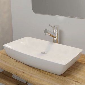 Luxe keramische rechthoekige wasbak 71 x 39 cm (wit) - Keramische Wastafel - Rechte Wastafel - Witte Wastafel - Badkamermeubel - Sanitair