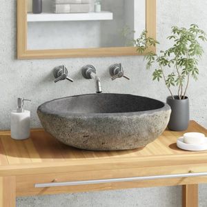 vidaXL Riviersteen Wastafel - Wastafel - Wastafel ovaal (29-38)x(24-31) cm riviersteen - Oval Washbasin - Badkamerspiegel - Badkameraccessoires