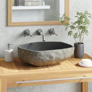 vidaXL Riviersteen Wastafel - Wastafel - Wastafel ovaal (45-53)x(34-41) cm riviersteen - Oval Washbasin - Badkamerstijl - Badkamerinrichting
