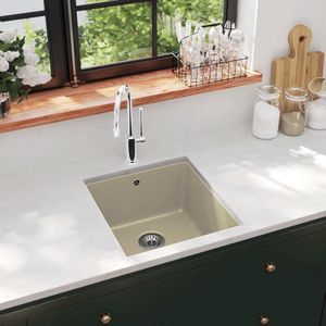 The Living Store Gootsteen enkele bak graniet beige - Keukenspuit - Granieten Gootsteen - Gootsteen Beige - Wastafel - Keuken Accessoires