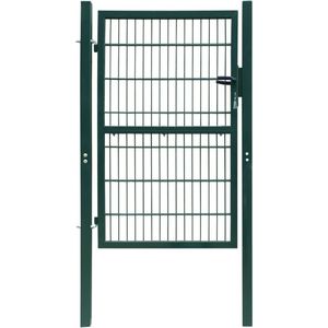 The Living Store Poort dubbelstaafmat (enkel) 106x190 cm groen - Dubbelstaafmat Poort - Tuinpoort - Metalen Poort - Stalen Poort - Privacy Scherm