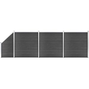 The Living Store Schuttingpanelenset 619x(105-186) cm HKC zwart - Schutting Panels - Houten Schutting - Privacy Scherm - Tuinomheining - Zwarte Schutting