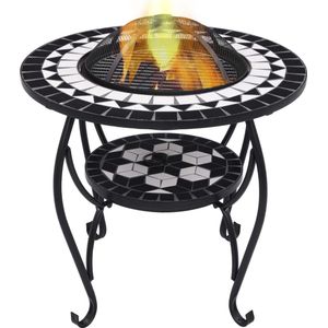 vidaXL Tuintafel - Vuurtafel - Vuurtafel mozaïek 68 cm keramiek zwart en wit - Buistafel - Mozaiekt - Zwarte Vuurtafel