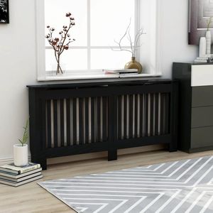 The Living Store Radiatorombouw 172x19x81,5 cm MDF zwart - Radiatorombouw - Radiatorkast - Mdf Kast - Zwarte Radiatorombouw - Decoratief Radiatorbehuizing