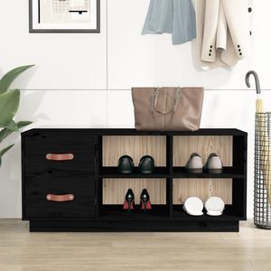 Doc&et² - The Living Store Schuhbank Schwarz 100x34x45 cm Massivholz Kiefer - Schuhbank - Kiefernholzmöbel - Garderobe - Schrank - Einbauschrank