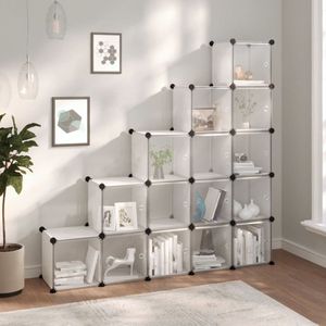 The Living Store Opbergmeubel met 15 vakken en deuren polypropeen transparant - Opbergkast - Opbergsysteem - Plastic Kast - Modulare Opbergers - Transparante Opbergbox