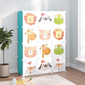 The Living Store Opbergkast Kubus - 110 x 36.5 x 143.5 cm - Groen - PP en staal - Cartoonpatroon