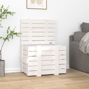 The Living Store Opbergdoos Grenenhout - 58 x 40.5 x 42 cm - Wit