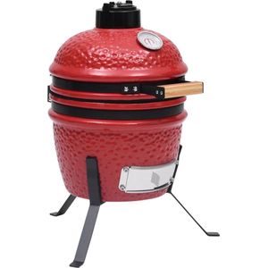 The Living Store Kamado Grill - Mini Keramische Barbecue 26.5 cm - Geglazuurd keramiek - Ingebouwde thermometer - Rood - The Living Store