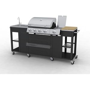 The Living Store Gasbarbecue Vier Branders - 66x46.5 cm - RVS - 8 wielen