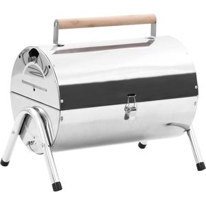 The Living Store Tafelbarbecue - Compacte roestvrijstalen grill - Draagbaar - 42x30x36.8 cm - Dubbele roosters