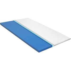 The Living Store Topmatras Comfort - 90 x 200 x 6 cm - Viscoschuim - Drukverlichting - Gemakkelijk schoon te houden - Wit/blauw