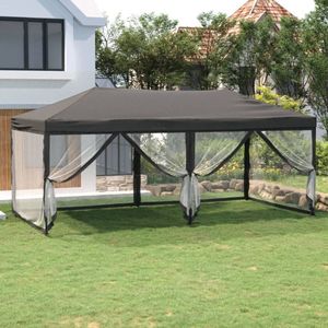 The Living Store Inklapbare Partytent - 572 x 292 x 244cm - Antraciet - 210D Oxford - Staal