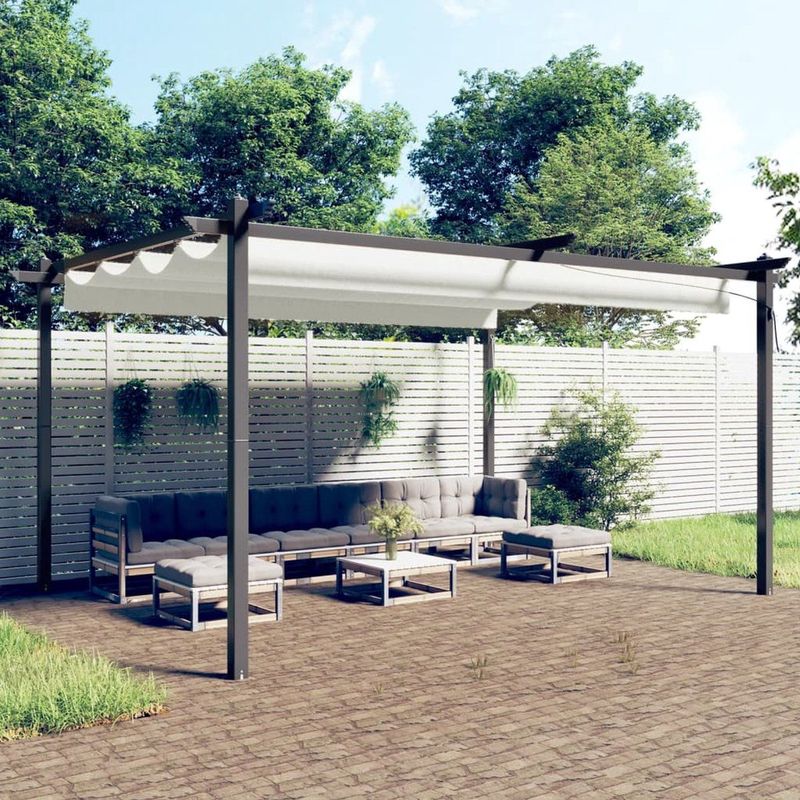 The Living Store Tuinprieel met uittrekbaar dak 4x3 m crèmekleurig - Tuinprieel - Tuinkantoor - Zonwering - Terrasdecoratie - Lounge Set