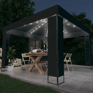 The Living Store Prieel met dubbel dak en LED-lichtslinger 3x3 m antracietkleur - Tuinpaviljoen - Tuinkamer - Overkapping - Veranda - Zonwering