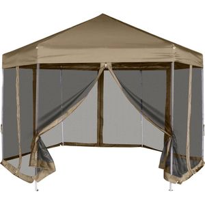 The Living Store Partytent - Inklapbaar - Waterbestendig - Stabiele constructie - Praktische zijwanden - 3.6 x 3.1 x 2.8m - Taupe