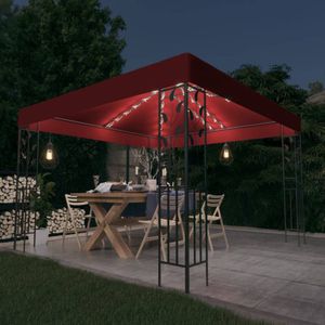 The Living Store Prieel met LED-lichtslinger 3x3 m wijnrood - Priegel - Tuinhuisje - Veranda - Overkapping - Lounge Set