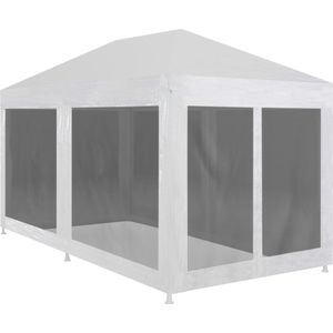 The Living Store Partytent 6x3x2.55m - Mesh zijwanden - Waterdicht - UV-bestendig - Wit/Zwart - PE - Gepoedercoat Staal