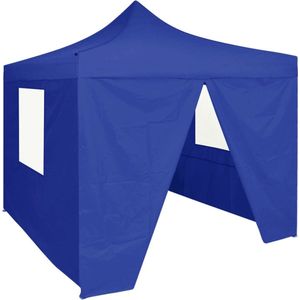 The Living Store Partytent - Blauw - 2 x 2 x 3.15 m - UV- en waterbestendig - Met 4 zijwanden en transparante vensters - Inclusief haringen en touwen - Inklapbaar ontwerp