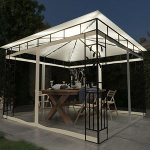 vidaXL Tuinset - Tuinhuis - Prieel met klamboe LED-lichtslinger 180 g/m² 3x3x2,73 m crème - Prijzel - Lounge Set - Veranda