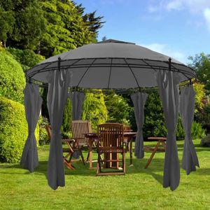 vidaXL Tuinset - Prieel - Prieel met gordijnen rond 3,5x2,7 m antracietkleurig - Lounge Set - Veranda - Patioset