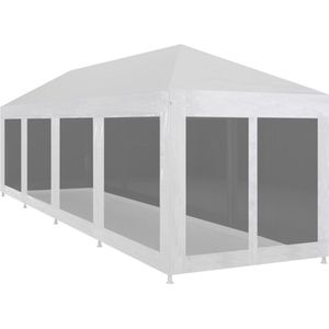 The Living Store Partytent - 12x3x2.55m - Waterdicht - UV-bestendig - Inclusief 10 mesh zijwanden - Wit/Zwart - PE en gepoedercoat staal