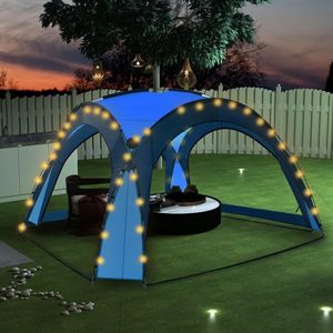 The Living Store Partytent - 3.6 x 3.6 x 2.3 m - Blauw - Polyester met PA-coating - Glasvezel - Inclusief LED-verlichting