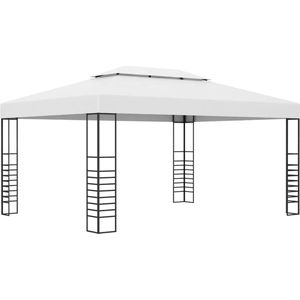 The Living Store Tuinprieel - - Partytent - 400 x 300 x 270 cm - Wit Staal Polyester - Waterbestendig - Eenvoudig te monteren