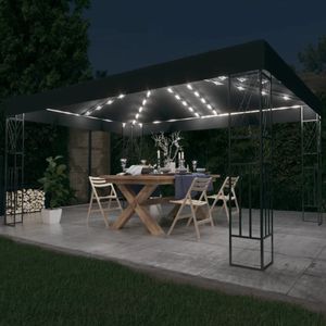 The Living Store Prieel Tuinpaviljoen - 4 x 3 x 2.6 m - Antraciet - Warmwit - 43 LEDs