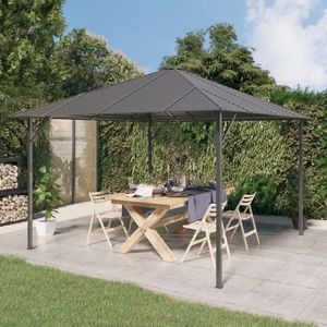 The Living Store Prieel met dak 3x3 m antracietkleurig - Tuin Prijzel - Overkapping Tuin - Prieel Kopen - Tuingereedschap - Parasol