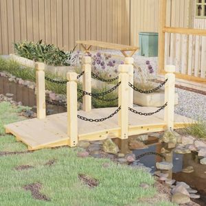 The Living Store Tuinbrug met kettingrails 150x67x56 cm massief vurenhout - Tuinbrug - Houten Bruggetje - Vlinderbank - Terrasbruggen - Waterpartij