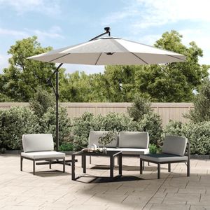 The Living Store Zweefparasol met LED-verlichting en metalen paal 300 cm zand - Hangende Parasol - Tuingarderobe - Zonwering - Patio Set - Buitendrankje