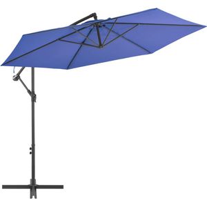 The Living Store Zweefparasol met aluminium paal 300 cm blauw - Hangende Parasol - Parasol Blauw - Tuinzomer - Buitenschilderij - Zonnebescherming