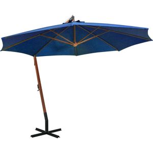 The Living Store Zweefparasol - Hout - azuurblauw - 350 cm