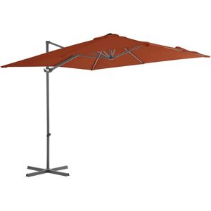 The Living Store Parasol - Hangend - Terracotta - 250x250x247 cm - UV-beschermend en anti-vervagend - Met kruisvoet - Kantelbaar en 360 graden draaibaar - Inclusief 8 stalen baleinen - The Living Store