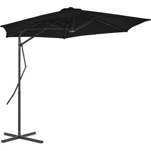 The Living Store Parasol Zwarte Stof en Gepoedercoat Staal - 300x230cm - UV-beschermend - 360 graden draaibaar - Sterk en Duurzaam