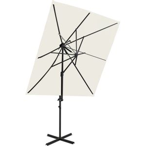 The Living Store Parasol Zandkleurig 250x250x253 cm - UV-beschermend polyester - Stevige kruisvoet - Kantelbaar en 360