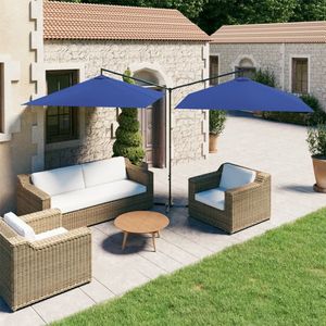 The Living Store Dubbele Parasol Polyester - 290x290 cm - Stalen paal - Azuurblauw