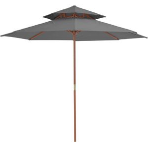 The Living Store Parasol Hout 270 x 256 cm - Antraciet - UV-beschermend