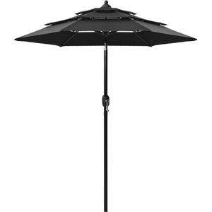 The Living Store Parasol 200x228 cm - UV-beschermend polyester - Inklapbaar - Zwart