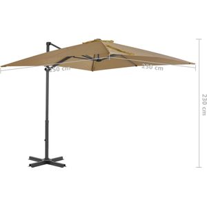 The Living Store Hangende Parasol - 250 x 250 x 230 cm - Taupe - UV-beschermend polyester - Aluminium paal - Met kruisvoet - Kantelbaar en 360 graden draaibaar - Inclusief 8 baleinen