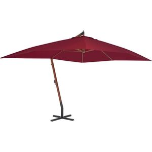 The Living Store Hangende Houten Parasol - Bordeauxrood - 400x300x285 cm - UV-beschermend polyester - Stevige kruisvoet