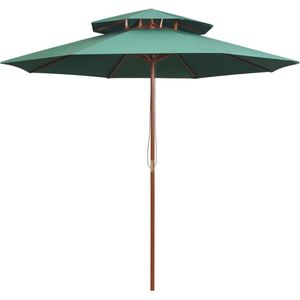 The Living Store Parasol Groen 270x270 cm - Hardhouten Frame - Dubbeldekker Luifel