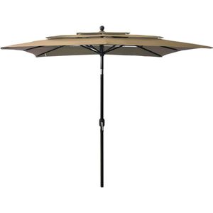 The Living Store Parasol - 3-laags - Taupe - 250 x 250 x 260 cm - UV-beschermend polyester